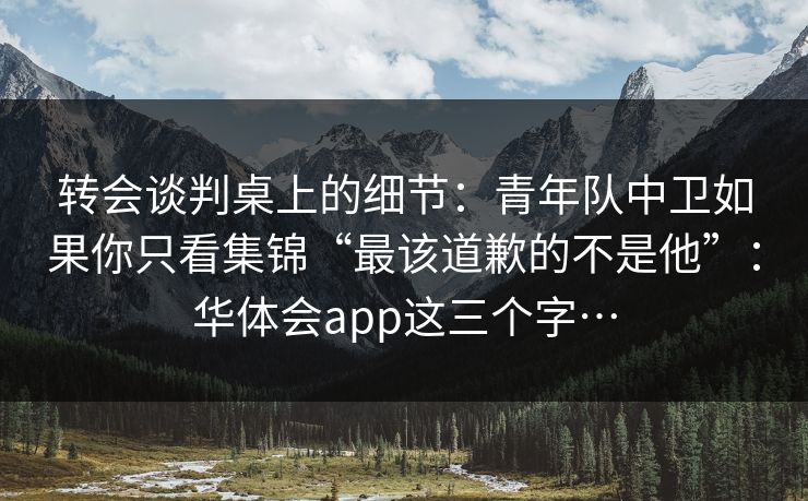 转会谈判桌上的细节：青年队中卫如果你只看集锦“最该道歉的不是他”：华体会app这三个字…