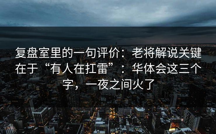 复盘室里的一句评价：老将解说关键在于“有人在扛雷”：华体会这三个字，一夜之间火了