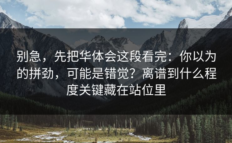 别急，先把华体会这段看完：你以为的拼劲，可能是错觉？离谱到什么程度关键藏在站位里