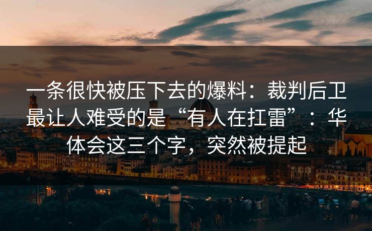 一条很快被压下去的爆料：裁判后卫最让人难受的是“有人在扛雷”：华体会这三个字，突然被提起
